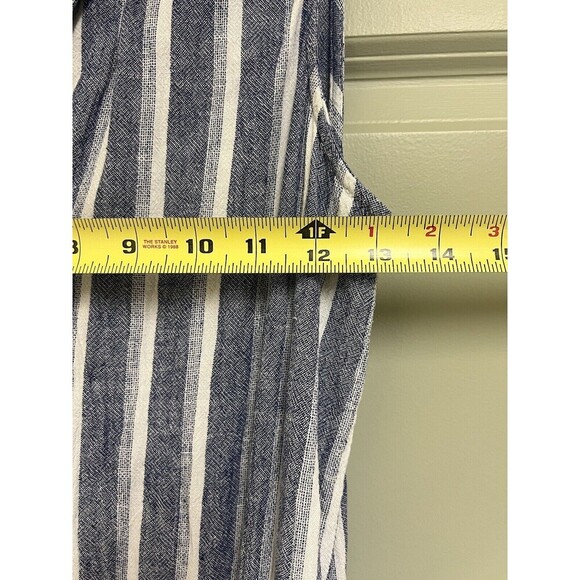 LOFT Linen Blend Romper Size 0 Blue Striped Sleeveless Drawstring Button Beach - Picture 10 of 11